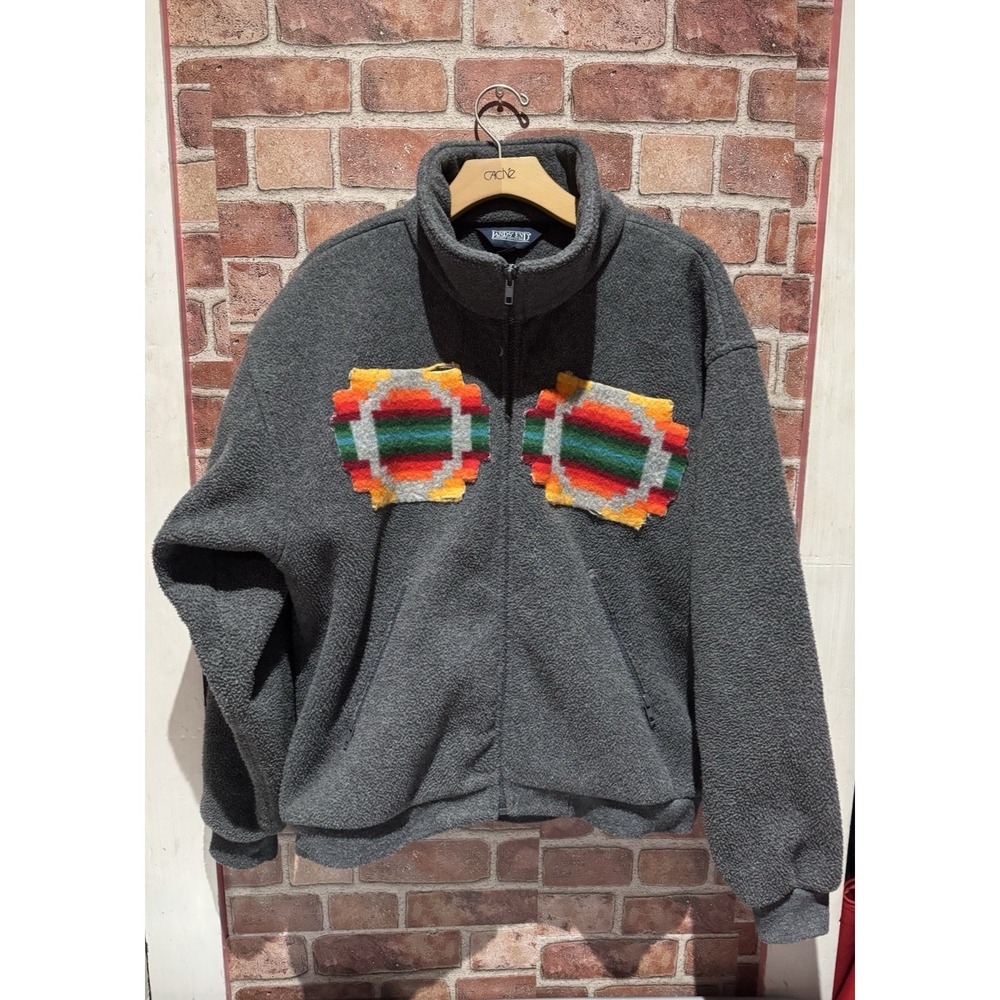 Lands' End Fleece Full Zip Jacket Women's Size 14 Regular Solid Gray Geometric